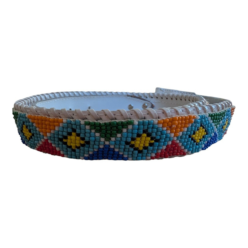 Crown Pacific Genuine Leather Colorful Beaded Belt Size Large Beads Southwestern